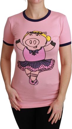 Dolce & Gabbana Womens Pig Ballerina Tshirt Short Sleeve - Light Pink Cotton - Size EU 38 (Womens)