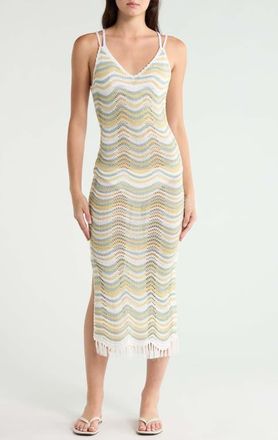 Elan Chevron Fringe Cover-Up Maxi Dress in White Multi at Nordstrom, Size X-Small