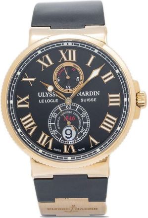 Ulysse Nardin pre-owned Maxi Marine 43mm - men - 18kt Rose Gold/Leather/Sapphire Glass - One Size - Black