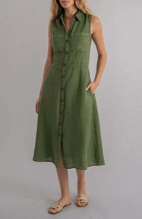 Kut from the Kloth Bowie Linen Button-Up Midi Shirtdress in Olive at Nordstrom, Size X-Small