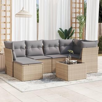 vidaXL Vidaxl - Set Sof&aacute;s De Jard&iacute;n 7 Piezas Y Cojines Rat&aacute;n Sint&eacute;tico Beige