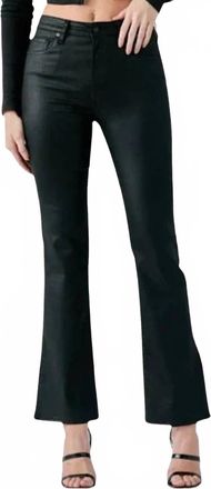 Hidden Jeans Ryan High Rise Coated Side Slit Bootcut Pants In Black