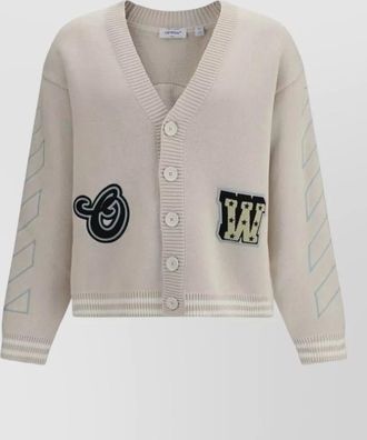 Off-white cotton varsity cardigan