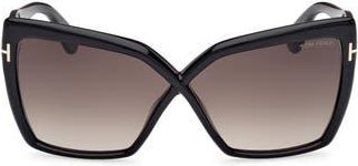 Tom Ford Fiore 63mm Oversize Gradient Butterfly Sunglasses in Black Eco /T Logo /Smoke at Nordstrom Rack