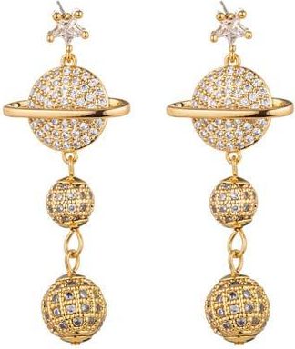 Eye Candy Los Angeles Saturn Cubic Zirconia Drop Earrings in Gold at Nordstrom Rack