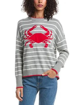 Vince Camuto Striped Crab Motif Crewneck Sweater