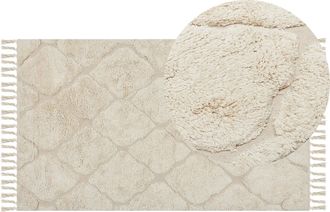 Beliani Alfombra De Algod&oacute;n Beige Claro 80 X 150 Cm Patr&oacute;n Geom&eacute;trico Minimalista Silchar
