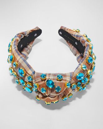 Lele Sadoughi Embellished Plaid Knotted Headband