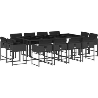 vidaXL Vidaxl - Set Comedor De Jard&iacute;n Con Cojines 13 Pzas Rat&aacute;n Sint&eacute;tico Negro