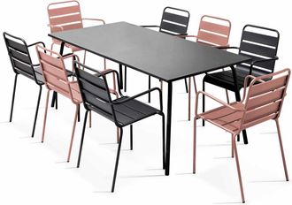 Oviala Mesa de jard&iacute;n y 8 sillas de metal rosa