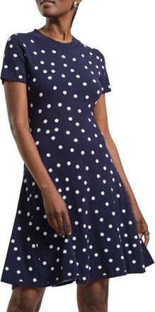 Isaac Mizrahi New York Polka Dot Fit & Flare Sweater Dress in Navy/White at Nordstrom, Size X-Small