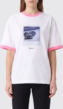 Versace T-shirt in cotone con stampa grafica Medusa e profili a contrasto
