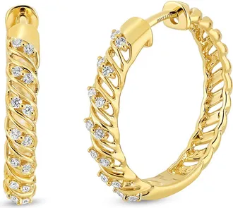 Bony Levy 18K Gold Florentine Diamond Hoop Earrings, 17mm in 18K Yellow Gold/diamond at Nordstrom
