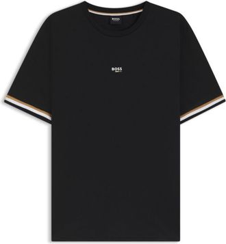 BOSS Cotton-blend T-shirt with logo and signature stripes