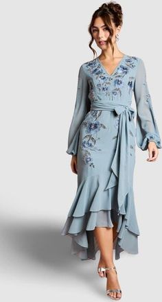 Coast Embellished High Low Maxi Dress in Dusty Blue at Nordstrom, Size 10