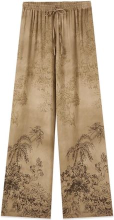 Oltre Palazzo Broek in Viscose met Print - Dames - Wijde Broeken - Bruin - XL - Broeken