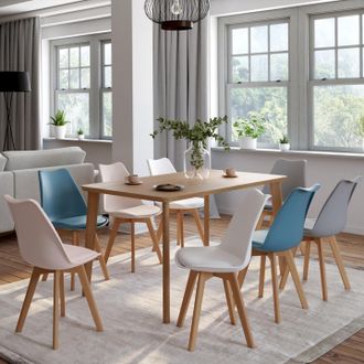 IDMarket Idmarket - Lote De 8 Sillas Escandinavas Sara Mix Rosa Pastel X2, Blanco X2, Gris Claro X2, Azul X2