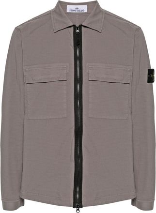 Stone Island Compass-badge shirt jacket - men - Elastane/Cotton - L - Grey
