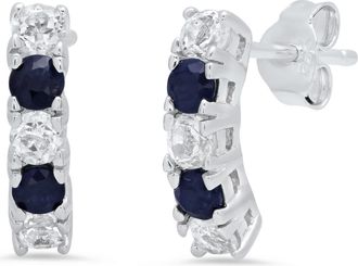 MAX + STONE 925 Sterling Silver Round Genuine Gemstone and White Topaz Curved Earring