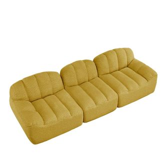 Urban Meuble Sof&aacute; modular 3 plazas con puf, tejido polar, amarillo mostaza