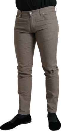 Dolce & Gabbana Brown Cotton Stretch Skinny Men Pants Elastane
