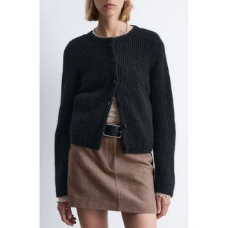 & Other Stories Wool & Alpaca Blend Rib Cardigan in Black Dark at Nordstrom Rack, Size X-Small