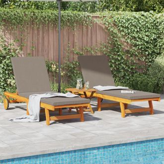 Berkfield Home Sun Loungers 2 pcs with Wheels & Cushion Solid Wood Acacia in Brown