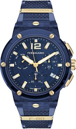Ferragamo F-80 Translucent Chronograph Recycled Polyurthane Strap Watch, 44mm in Blue at Nordstrom