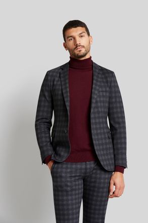 Bugatti Sakko BUGATTI, Herren, Gr. 50, grau (dunkelgrau), 84% Polyester, 12% Viskose, 4% Elasthan, kariert, slim fit, Manschette, Sakkos Sakko, mit high-Stret