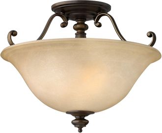 Loops 2 Bulb Semi Flush Light Curved Arms Glass Shade Royal Bronze LED E27 100W Bulb