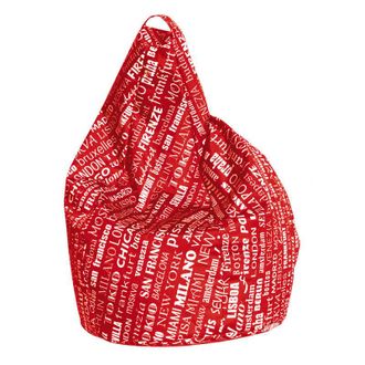 Talamo Italia Dmora Poltrona a sacco con fantasia con scritte, colore rosso e bianco, Misure 80 x 120 x 80 cm, con imballo rinforzato