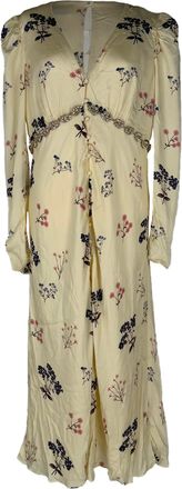 Self Portrait Floral-Print Crystal-Embellished Midi Dress in Cream Viscose