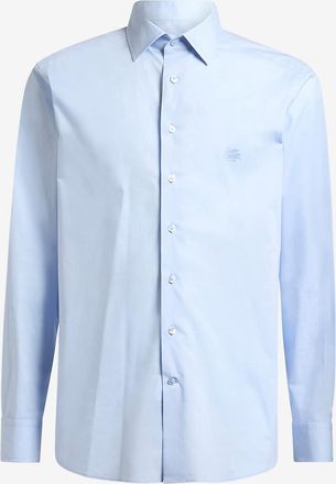 Etro Einfarbiges Baumwollhemd mit Pegaso-Stickerei Roma