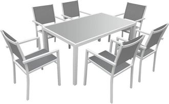 Happy Garden Set di mobili da giardino BERGAMO in textilene grigio 6 posti - alluminio bianco