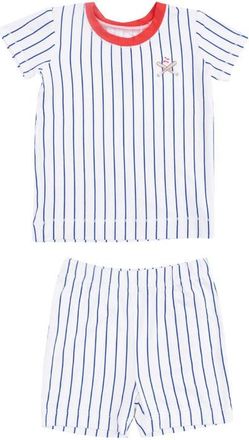 Angel Dear Baseball Stripe T-Shirt & Shorts Set in Cream Navy at Nordstrom, Size 12-18M