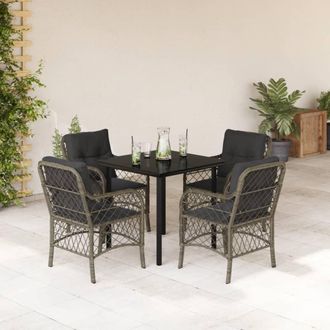 vidaXL Vidaxl - Set Comedor De Jard&iacute;n 5 Piezas Con Cojines Rat&aacute;n Sint&eacute;tico Gris