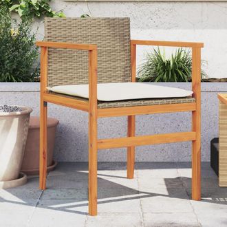 vidaXL Vidaxl - Sillas De Jard&iacute;n Con Coj&iacute;n 2 Uds Rat&aacute;n Pe Beige Y Madera Acacia