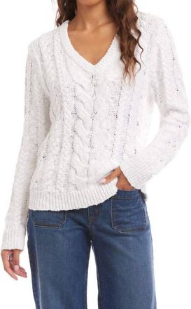 Karen Kane Cable Knit V-Neck Sweater In Off White