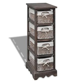 Berkfield Home Wooden Storage Rack 4 Weaving Baskets Brown