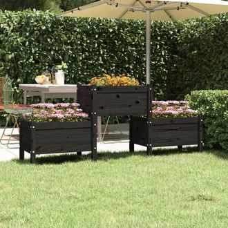 vidaXL Jardinera De Madera De Pino Maciza Negra 178,5x44x75 Cm Vidaxl