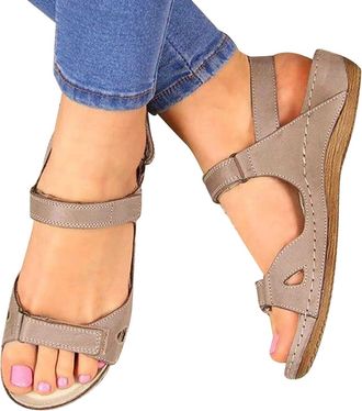 Generic Sandals for women UK Clearance, Orthopedic Shoes for Women Plantar Fasciitis, Comfort Wedge Sandals, Open Toe Ankle Strap Sandals, Summer Wide Fit Cus
