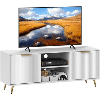 HOMCOM Homcom - Mueble De Tv Moderno Mueble De Tv Para Sal&oacute;n Con 2 Compartimentos Abiertos Y 2 Puertas Mueble Para Televisi&oacute;n De 55 Pulgadas 120x35x48cm Blan