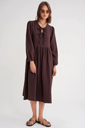 Mixray V-hals Midi-jurk met striksluiting