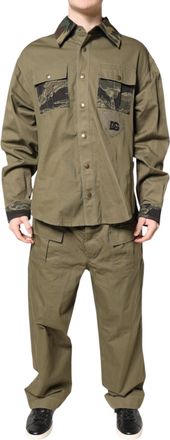 Dolce & Gabbana Mens Camouflage Patchwork Shirt And Pants Set - Khaki Cotton - Size EU 52 (Mens)