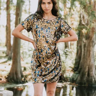 Fate Sequin Mini Dress In Leopard