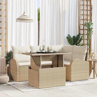vidaXL Conjunto De Sof&aacute; De Jard&iacute;n Manual 5 Pcs Beige 100 X 55 X 73 Cm Vidaxl