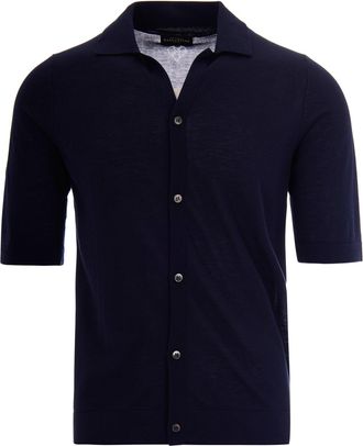Ballantyne Short-Sleeved Navy Button-Up Shirt with Classic Collar