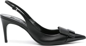 Sergio Rossi 75mm SR1 slingback pumps - women - Patent Leather/Calf Leather/Calf Leather/Nappa Leather - 37.5 - Black