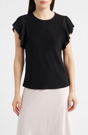 Anne Klein Pleat Sleeve Top in Anne Black at Nordstrom, Size X-Large