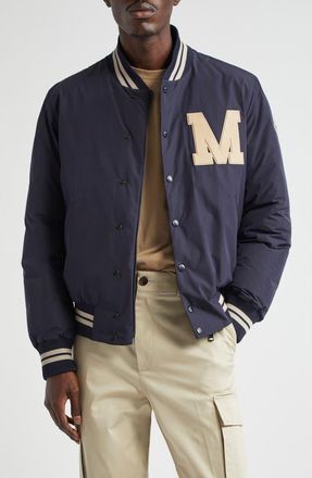 Moncler Lateltin Varsity Bomber Jacket in Dark Blue at Nordstrom, Size 5